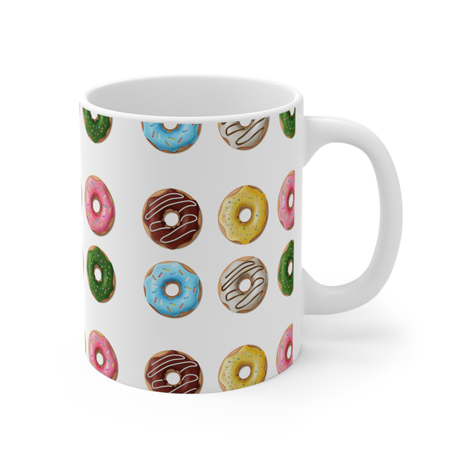 Donut Pattern 11oz Coffee Mug — Colorful Glazed Donuts Ceramic Cup