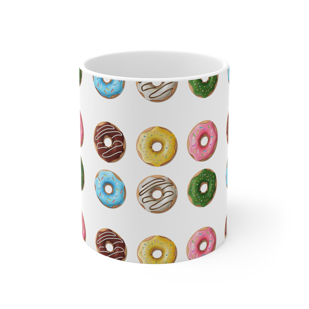 Donut Pattern 11oz Coffee Mug — Colorful Glazed Donuts Ceramic Cup