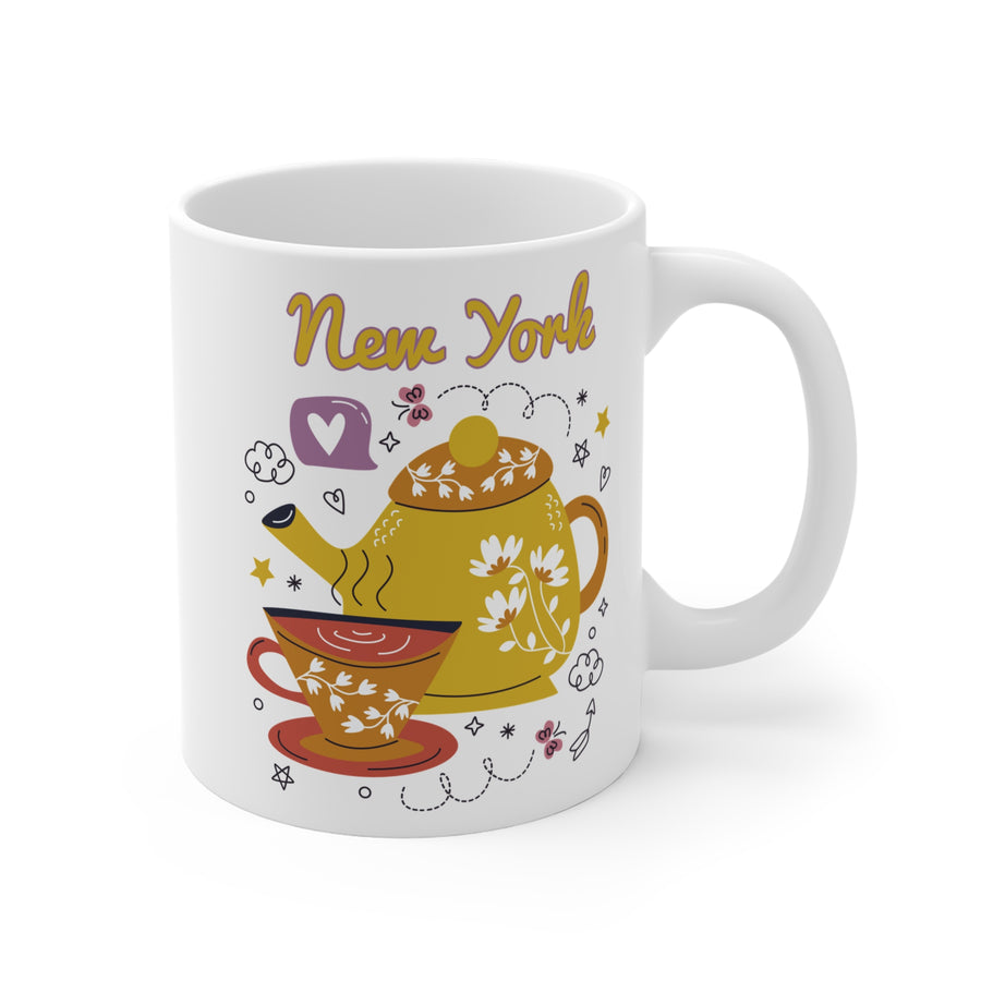 New York Tea Mug 11oz — Cute Illustrated Teapot & Cup Souvenir