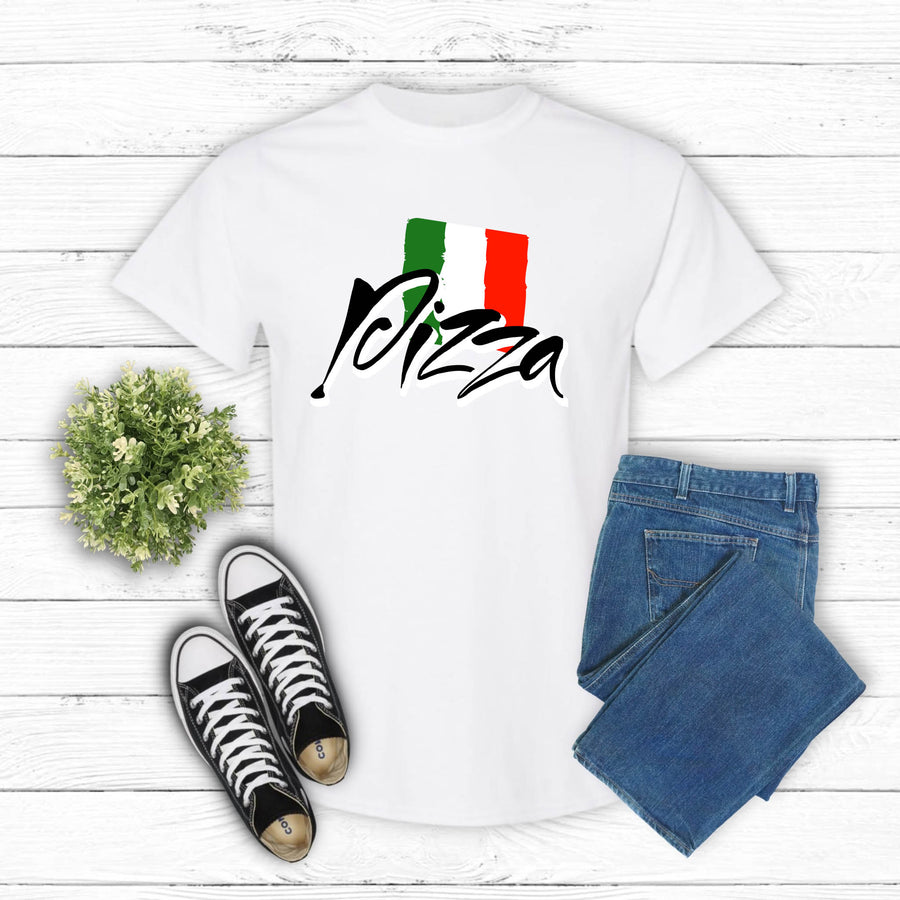 Pizza Italy Flag T-Shirt – Retro Script Pizza Tee