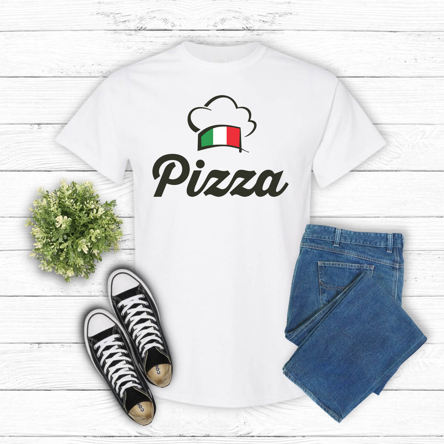 Pizza Chef Hat T-Shirt — Italian Flag Logo ‘Pizza’ Tee