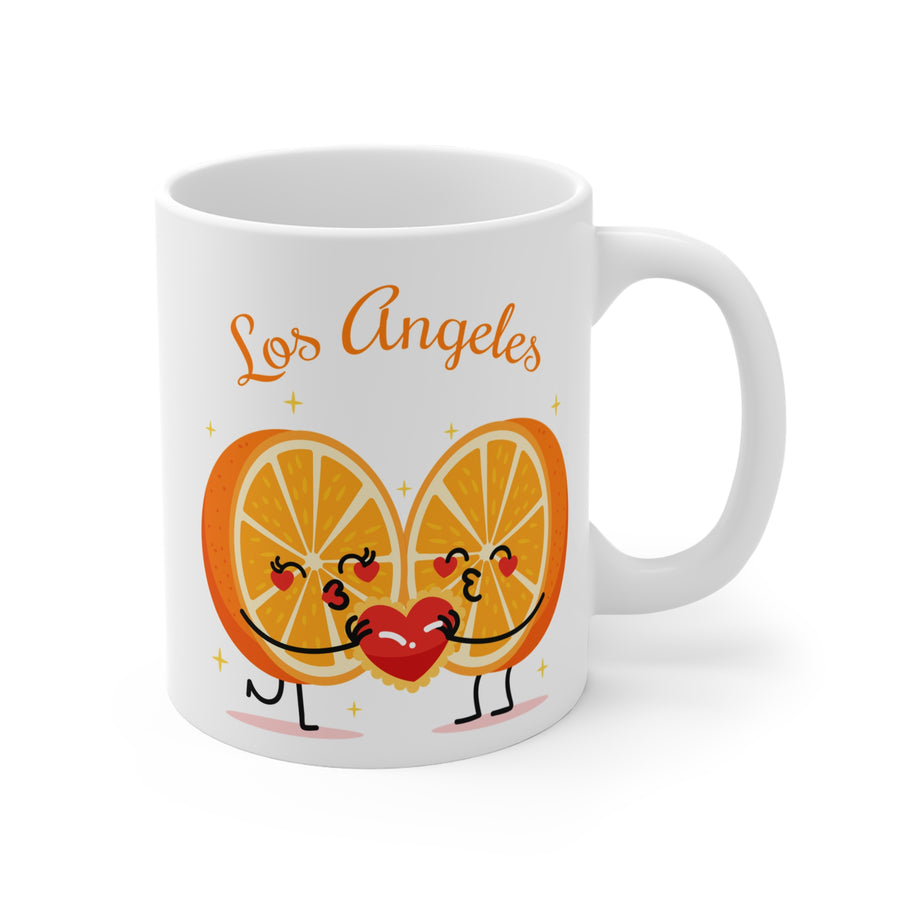 Los Angeles Orange Slice Couple Mug — Cute Fruit Love 11oz Ceramic